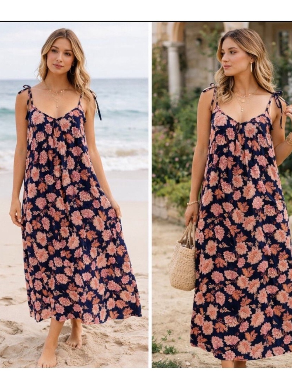 Bloho Floral Maxi Sundress with Pink Blooms - Picture 2 of 9